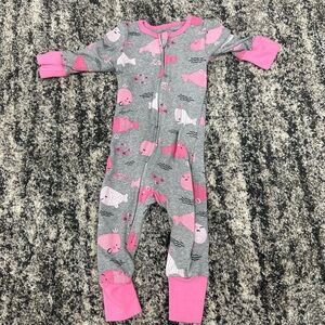 Absorba 9m gray pink fish zip onesie